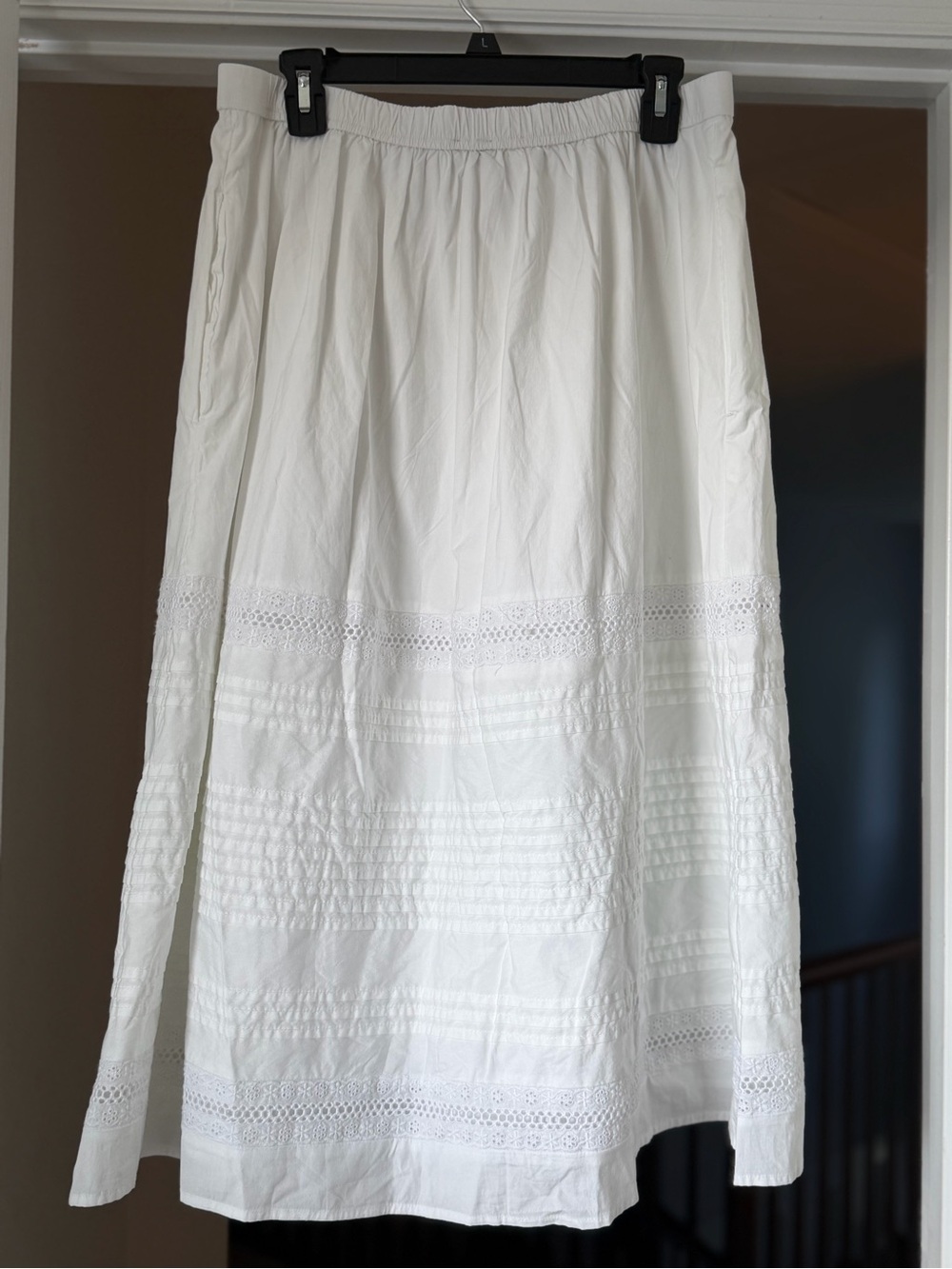 NWT Vineyard Vines White Poplin Lace, Button Front Midi Skirt With Pockets. SZ L - Picture 3 of 6